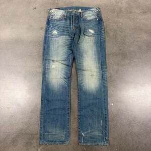 Evisu Painted Seagull Fish Jeans Blue Y2K Japanese Denim Streetwear Mens 34x32